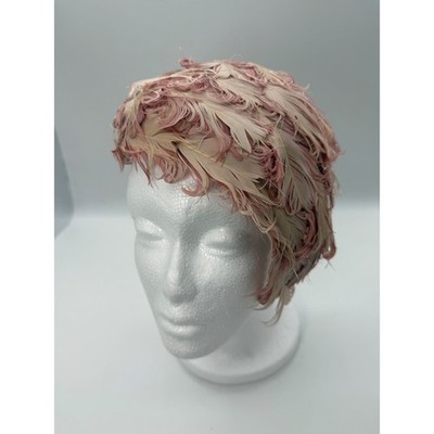 Vintage Blush Pink Champagne Fascinator Feather Flapper Cap 