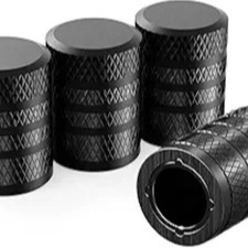 4-Piece Black Anodized Aluminum-Plastic Composite Tire Valve Stem Caps-Black