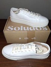 Soludos Ibiza Platform White Leather Sneaker Women's EU 38.5 US 8