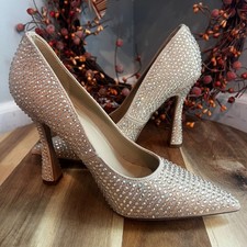 Sam Edelman Women's Antonia Flare-Heel Rhinestone Crystal Pumps Sz 7.5 Beige