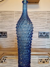 Vintage Empoli Diamond Point Genie Bottle Cobalt Blue 40 cm Decanter Italian MCM