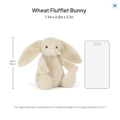 Jellycat Little (7.1 in, 18cm) Bashful Wheat Flufflet Bunny BNWT