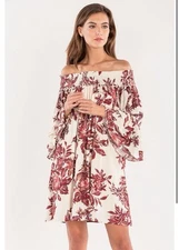 WOMEN'S MISS ME Off Shoulder Red Floral Blouse SZ Small Summer Cottagecore Boho