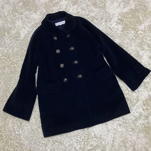 Raro cappotto lungo Christian Dior misto cashmere logo CD blu navy taglia 9 donna vi