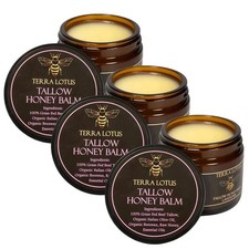 3PC Organic Grass-Fed Beef Tallow Balm with Raw Honey Lavender Skin Moisturizer