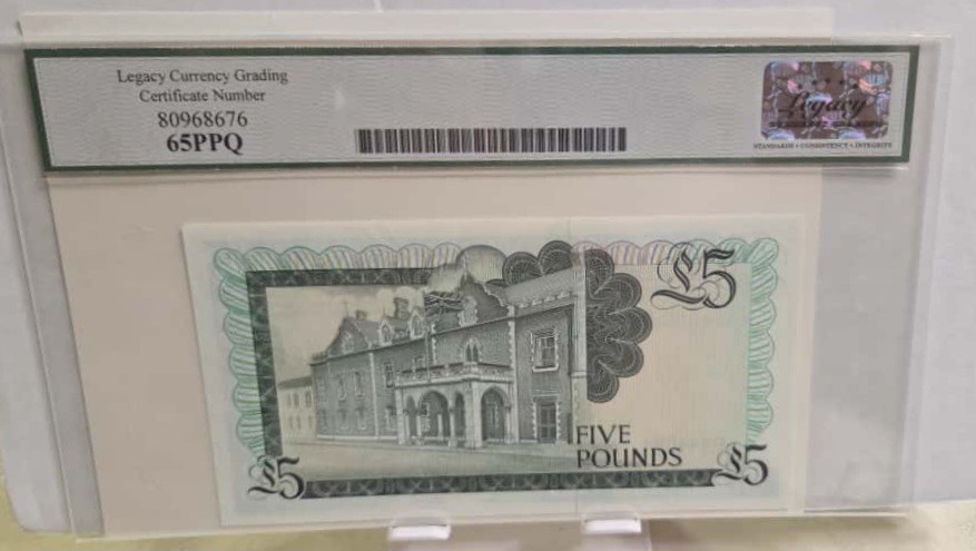 Gibraltar 5 Pounds 1988 PCGS 65 UNC  Q.Elizabeth II Fancy SN + Gift! G24R