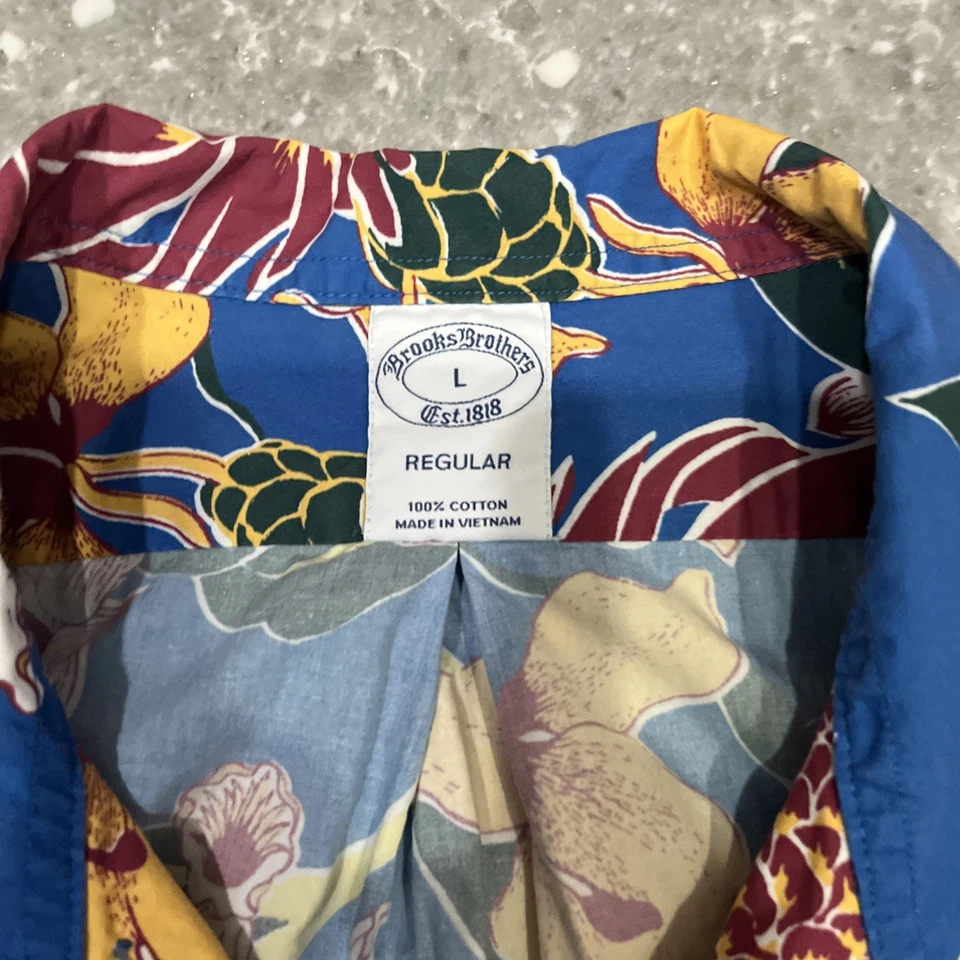 Camisa Brooks Brothers Para Hombre Grande Azul Floral Calce Regente Manga Corta Abotonada Foto 2 de 4