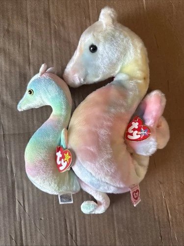 “RARE” Ty Beanie Buddy & Beanie Babies Neon the Seahorse Set, Lot Of 2 - Vintage
