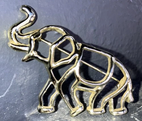 Vintage Goldtone Open Body Elephant Pin Brooch Costume Gold Jewelry Hallmarked