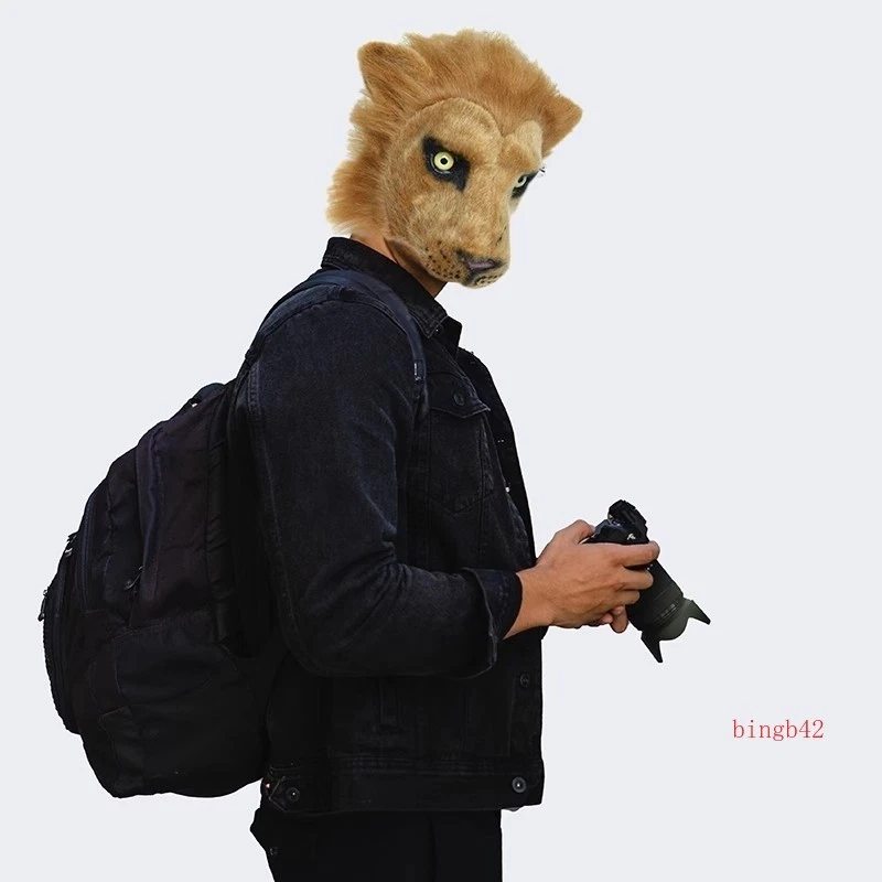 Máscara de león animal simulado media cara tocado de felpa Halloween fiesta accesorios juguete Foto 2 de 4