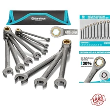 Anti-Slip Ratcheting Wrench Set, Combination Wrench Set, 10-Piece, Metric 6-1...