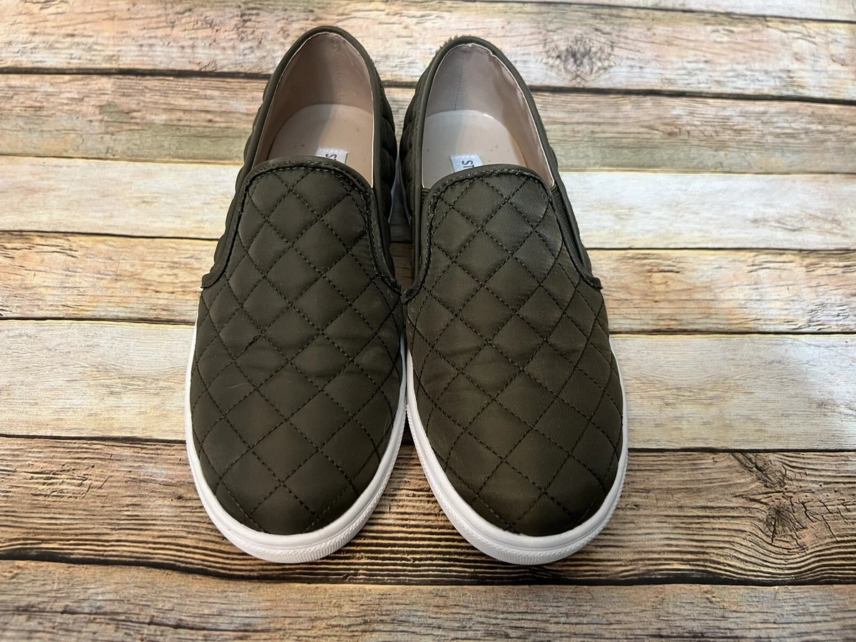 Steve Madden Womens 7 Ecentrcq Olive Quilted Slip On Sneakers eBay