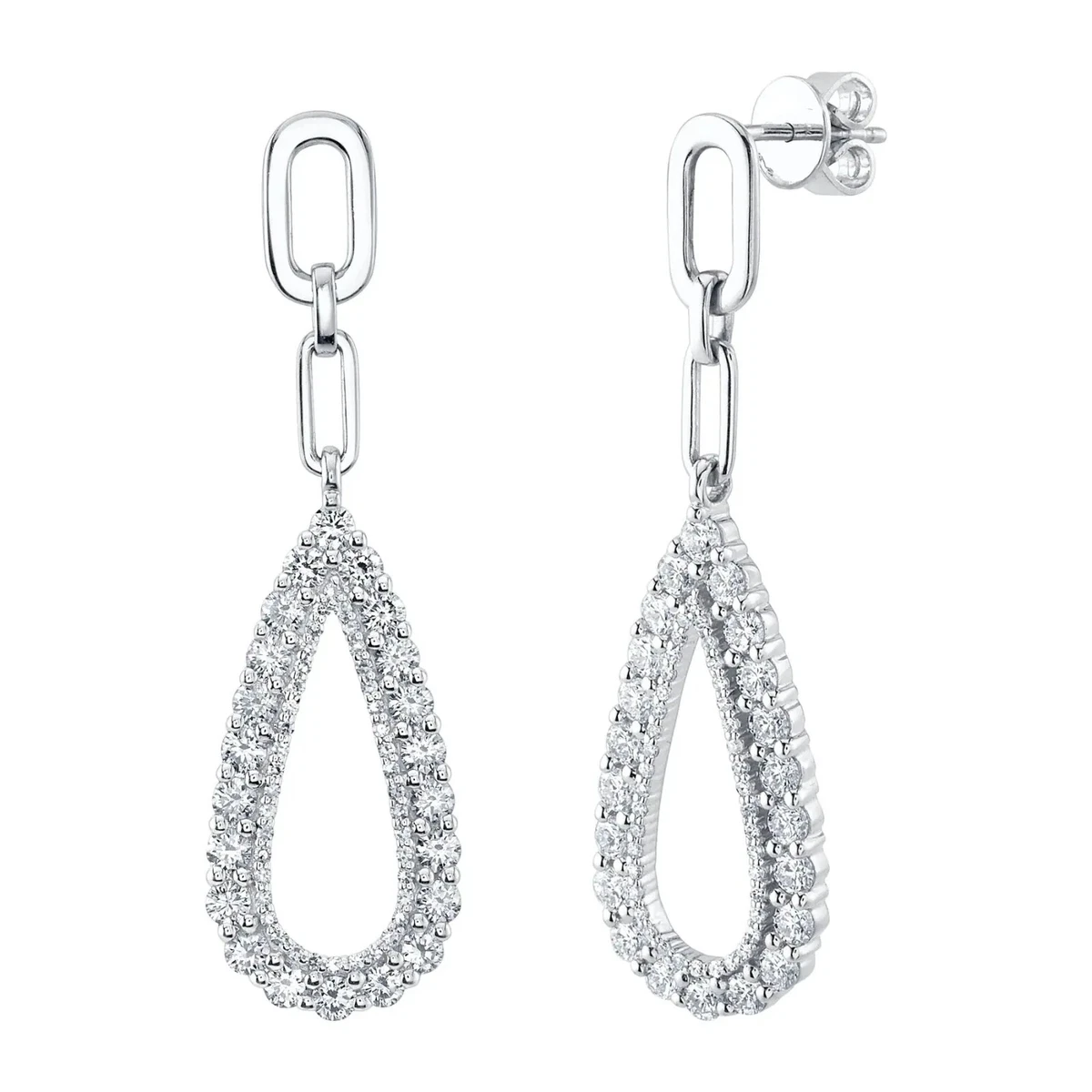 Diamond Teardrop Earrings 14K White Gold Pear Dangle 2.20 CT Round Cut Natural