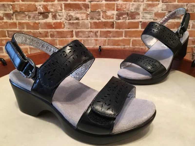 Alegria Black Leather Romi Laser cut Slingback Double Strap