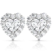 1.30Ct Heart Shape Diamond Halo Studs White or Yellow Gold Lab Grown
