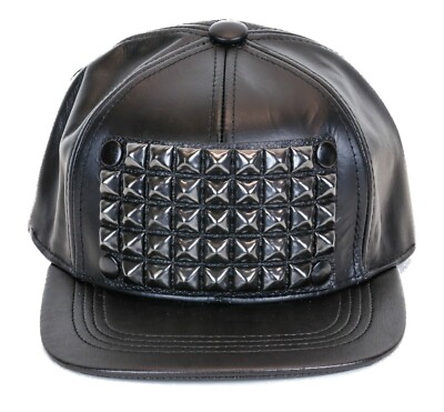 black Studded Pyramid VEGAN Leather Hat Made USA Premium Quality