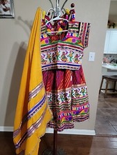 Red And Yellow Cotton Lehenga Set With Exquisite Embroidery