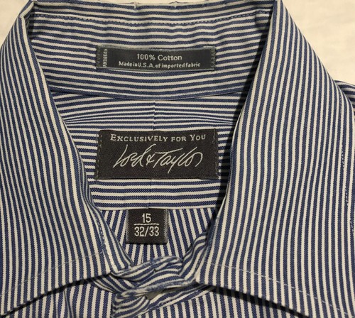 Mens Lord & Taylor Blue Pinstriped Long Sleeve Dress Shirt 15/32/33 Button Up - Picture 4 of 6