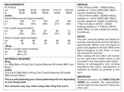 KING COLE Womens Knitting Pattern Double Knit DK Ladies Wrap,Jacket 32-50in-5886 - Picture 4 of 4