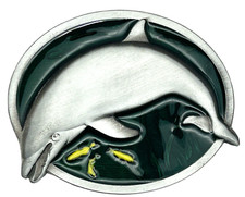 Dolphin Fish Green Enameled Belt Buckle