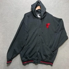 VTG Famous Stars And Straps Hoodie Mens XL Gray Red Sweater Button Front Logo