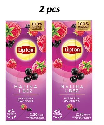 2 x Lipton Fruit Tea Raspberry and Elderberry Flavor Tasty Tea - 2 x 20 Bags