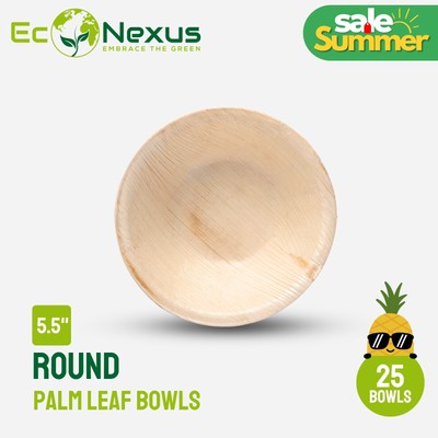 My Econexus 5.5'' Round Areca Palm Bowls [25-Pack] - Eco-Friendly Biodegrable