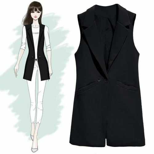 Gilet donna tuta gilet lungo smanicato blazer giacca spolverino cappotto cardigan - Foto 5 di 15