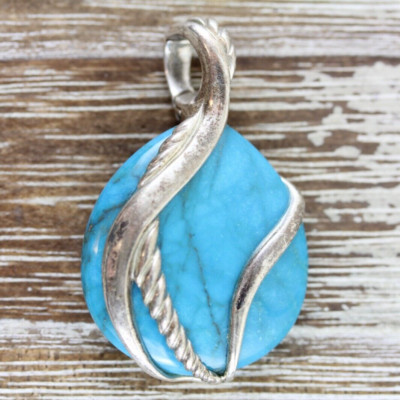 VINTAGE BLUE STONE STERLING SILVER 925 PENDANT SOUTHWEST LAYER PRETTY RETRO