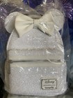 Disney Loungefly White Sequin Mini Backpack / Veil Bow for Wedding exclusive new