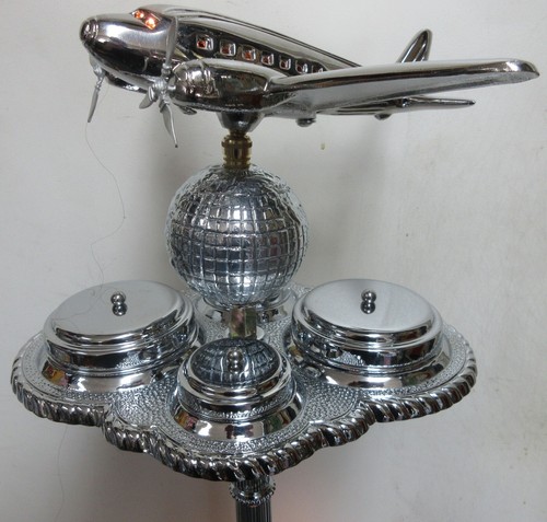 Vintage Chrome Airplane Stand with Marbled Glass Lamp Base (fullu restored) - Picture 5 of 9