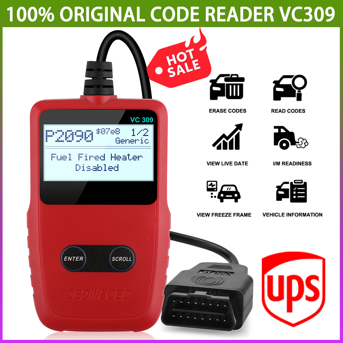 VC309 Car EOBD OBDII Scanner Code Reader Auto Fault Engine Diagnostic Reset Tool-image