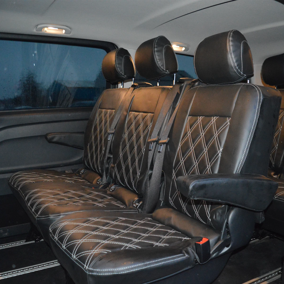 Mercedes Vito W447 9 Seater Seat Covers - Black Leatherette Stitched Flutes