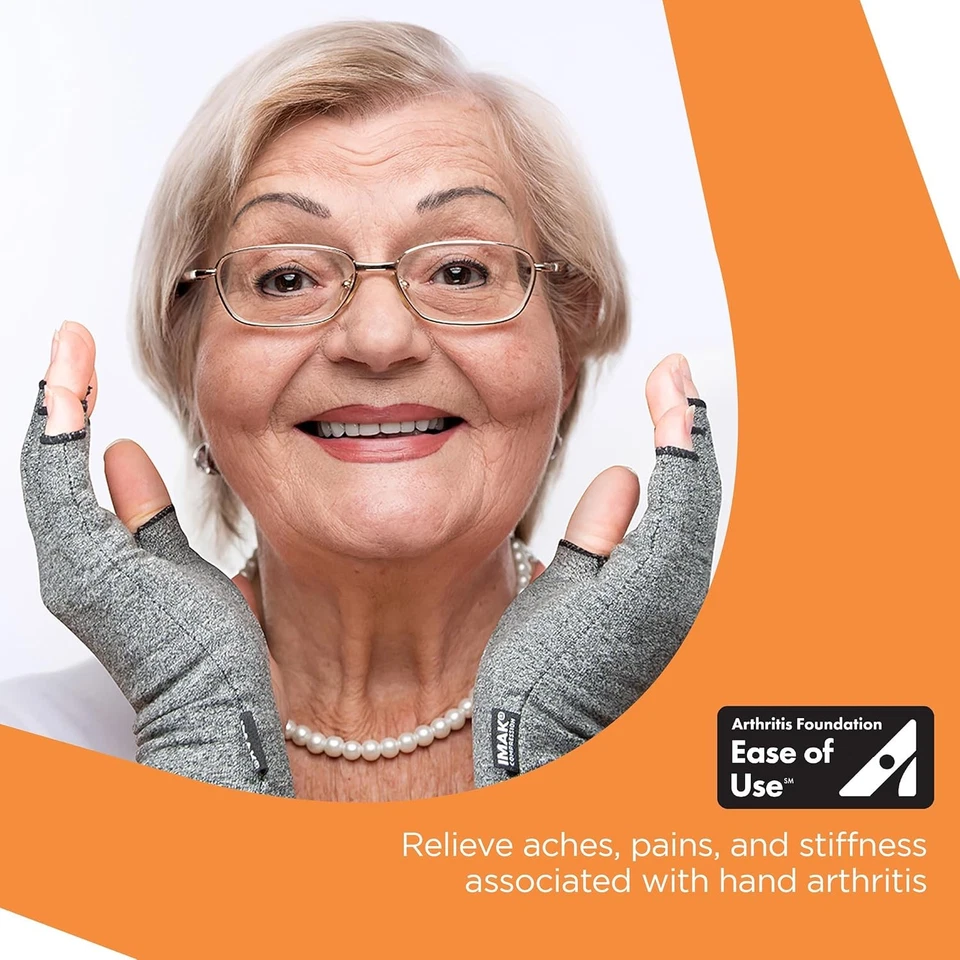 Guantes de compresión para artritis IMAK - sin dedos, soporte para mediano, gris  Foto 2 de 4