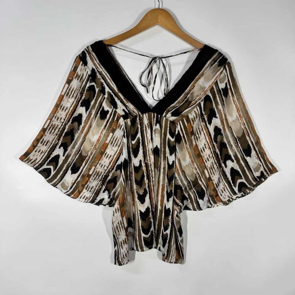 Top para mujer ESSENTIALS By Milano XL marrón multicolor manga 3/4 cuello en V Foto 3 de 4