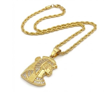 Cleopatra Necklace 18K Gold Plated 3D Raised Zircon Women Egyptian Queen Pendant