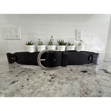 AEO American Eagle Small Black Leather Wide Cutout Belt Silver Buckle