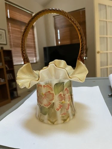 Fenton Autumn Gold Opalescent Hat Basket