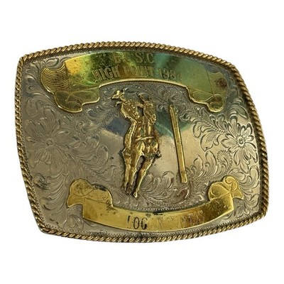 Montana Silversmiths 1984 Pole Bending Trophy Belt Buckle With Name Cowgirl