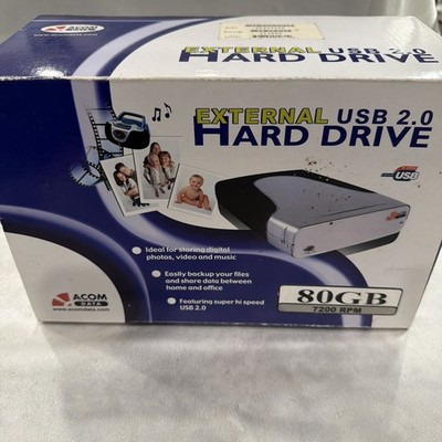Acom Data External 80GB 7200 RPM Hard Drive USB 2.0 for PC/Mac Untested No Wires