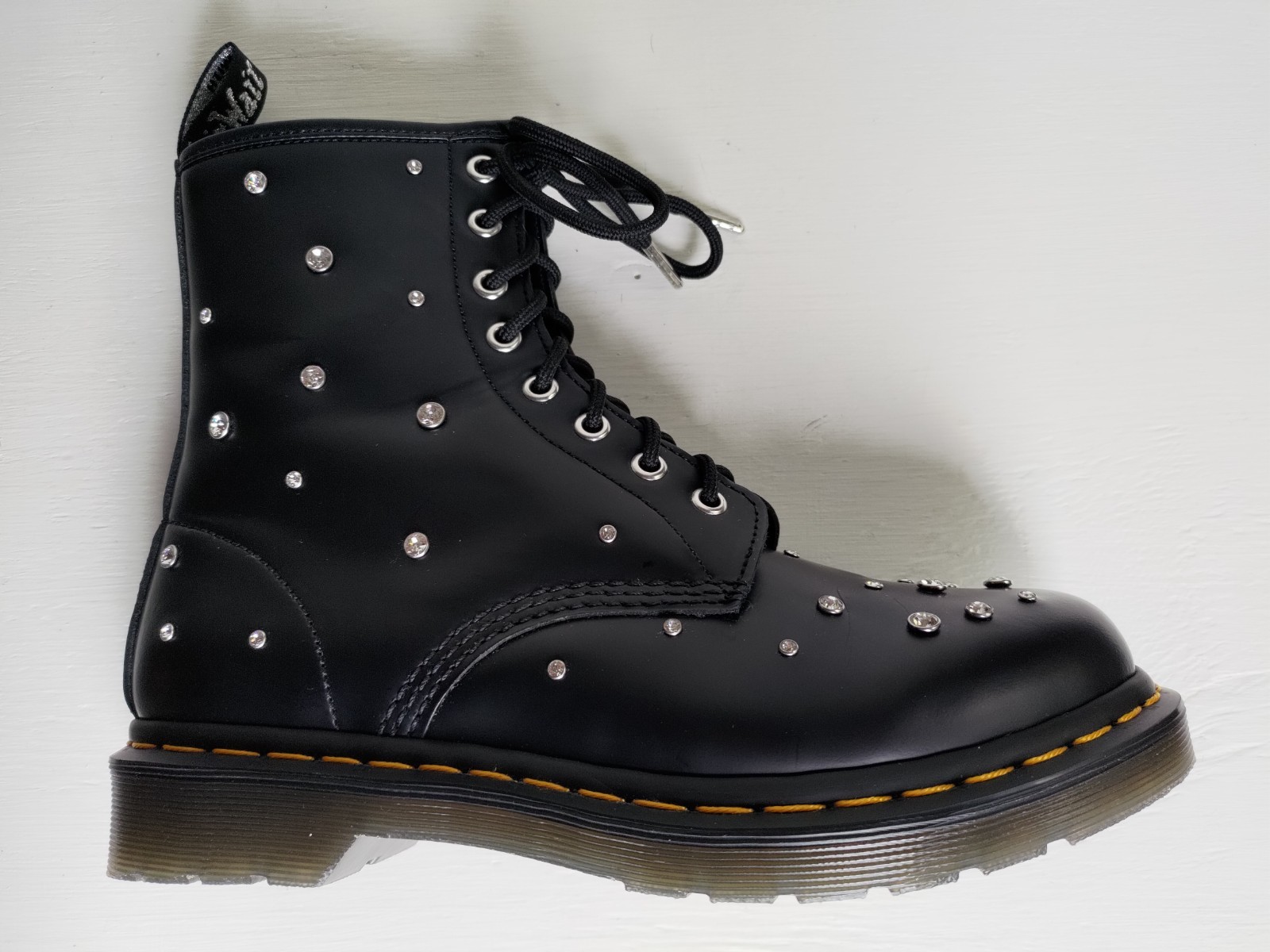 #1 DOC DR. MARTENS SWAROVSKI CRYSTALS SMOOTH BLACK LEATHER BOOTS SIZE 7UK image 3