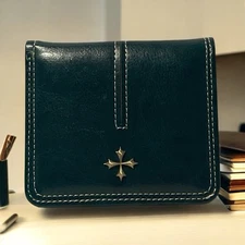 Baellerry Women Bifold Leather Mini Wallet ID Window Victorian Cross Green 8"x4"