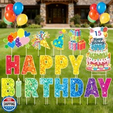 GXGGUS Happy Birthday Yard Signs Outdoor Decorations - 19 PCS Set with 16" Le...