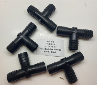 #ad #ad Lot of 5 THOGUS 3 4quot; Barbed HDPE Tee Fittings 3 4quot; x 3 4quot; x 3 4quot; Black $7.95