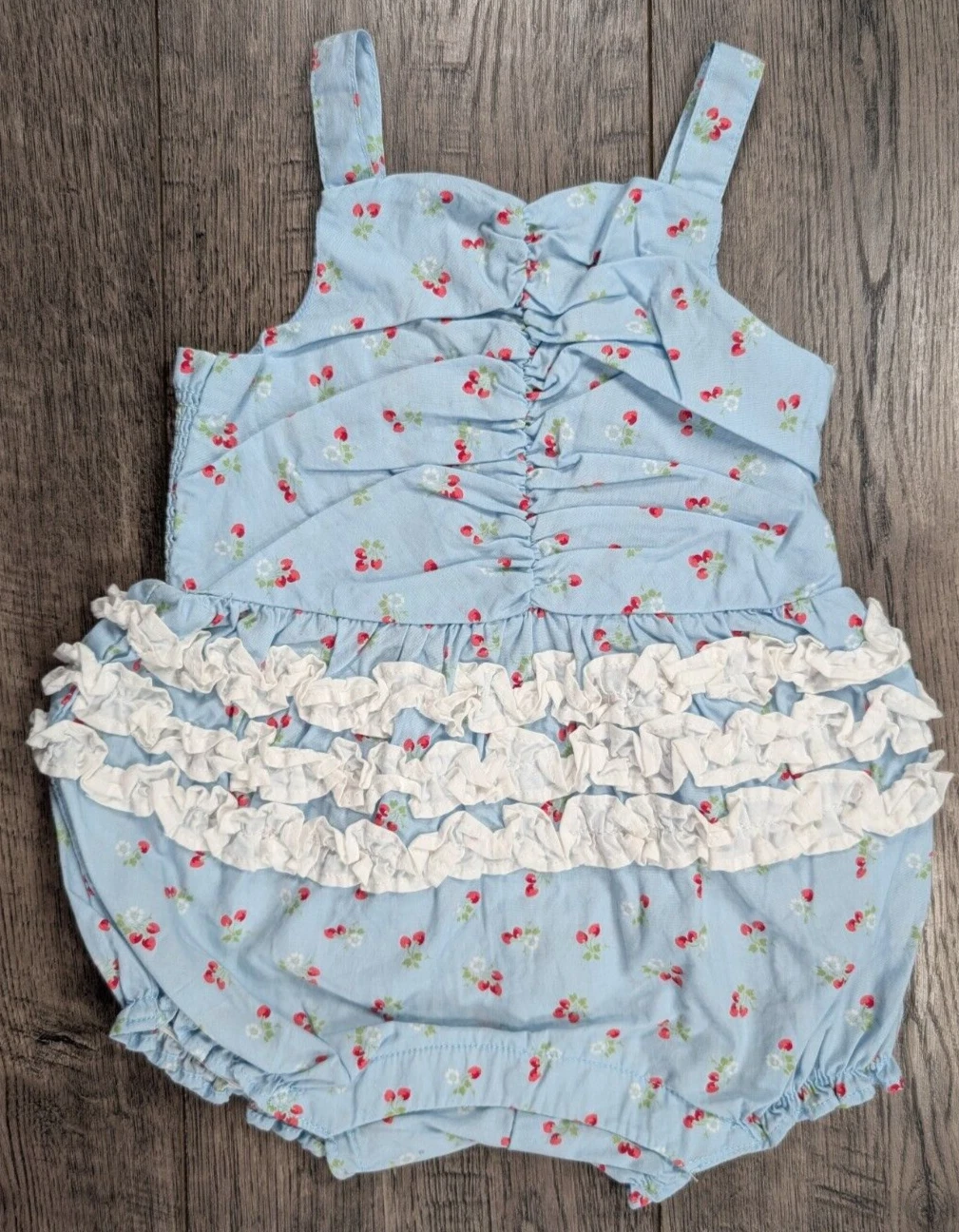 Baby Girl Clothes Janie Jack 0-3 Month Blue Strawberry Romper Outfit