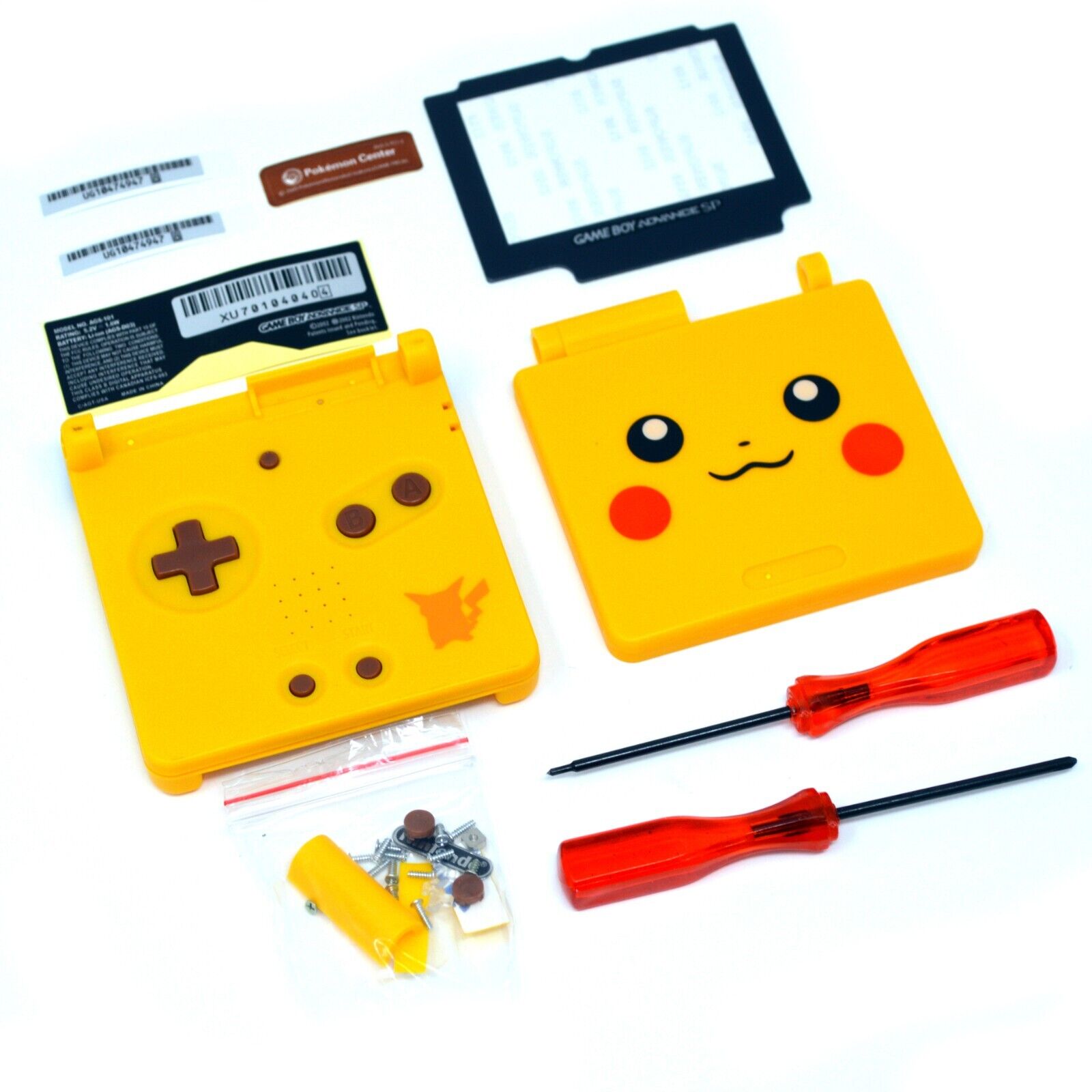 Nintendo Gameboy Advance Pikachu Pokemon Console Yellow Special NEW SHELL &  LENS