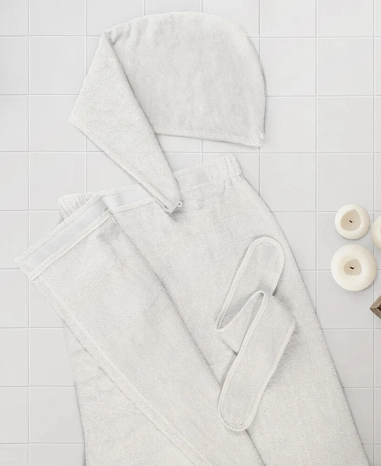 Lavender and Sage 3-Pc. Cotton Drying Bath Wrap White Bath Set - Image 2 of 4