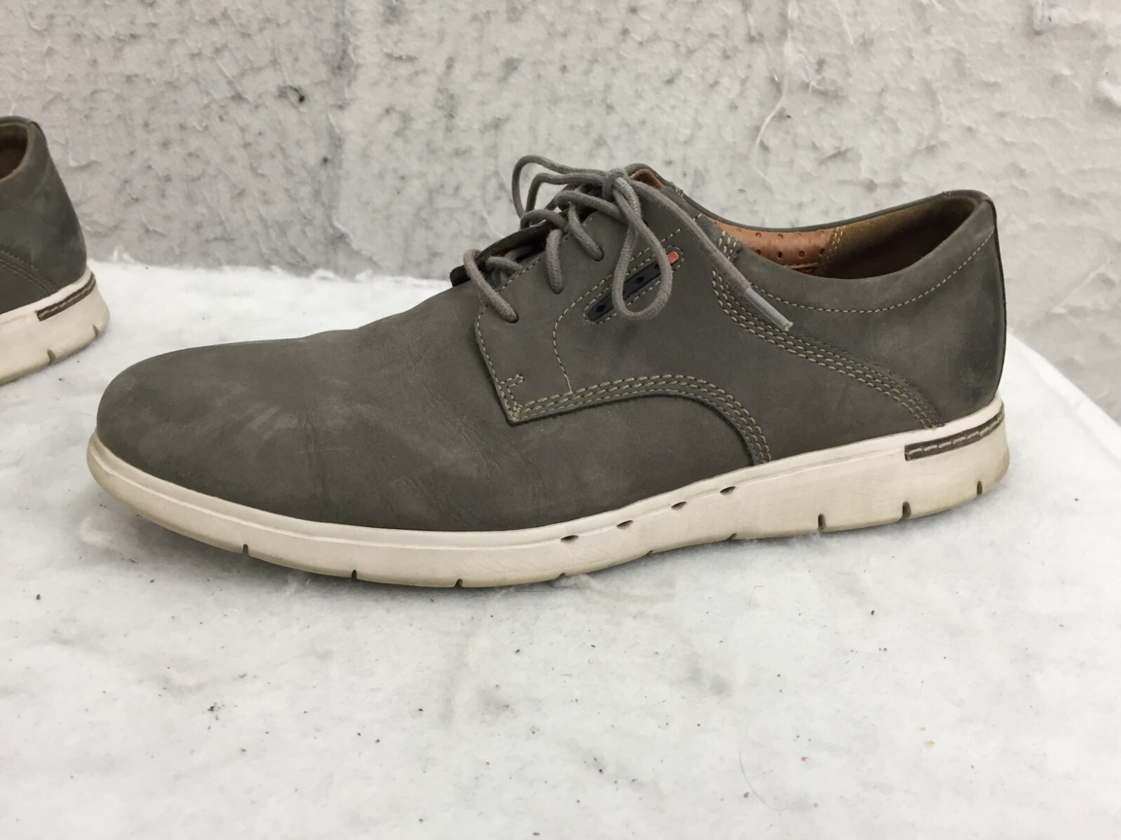 Clarks Unstructured Men 12 Gray Leather Lace Up Oxford Shoes Moc Toe