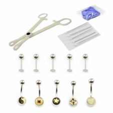 Kit Piercing Professionale 17pz Logo Anelli Pancia,Labretti,Pinze,Aghi,Guanti