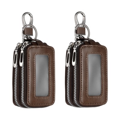 2Pcs Double Car Key Fob Case Genuine Leather Smart Key Holder Brown  617662553715|